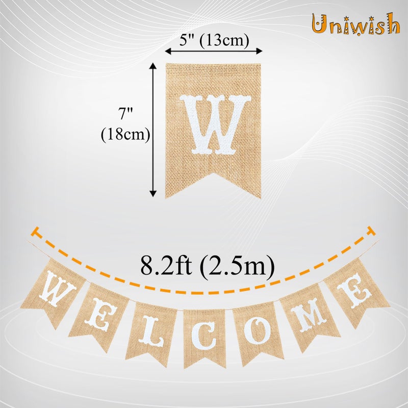 Uniwish Welcome Banner Sign Garland Wedding Baby Shower Classroom Party Decorations Vintage Rustic Burlap Hanging Bunting Home DÃ©cor - Image 3